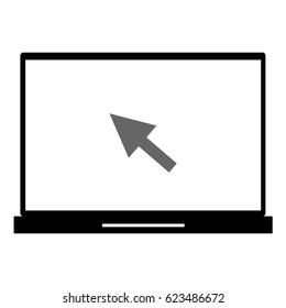 Laptop with black arrow on its display