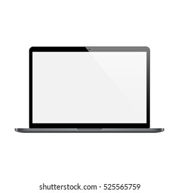 laptop black color with blank screen and flare isolated on white background. realistic and detailed notebook mockup. stock vector illustration