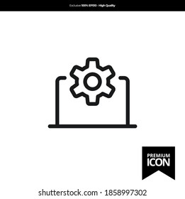 Laptop black color of flat simple icon. illustration vector of mobile application. Modern style of design. Line single minimalistic sign