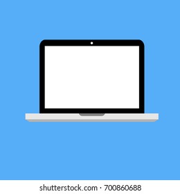Laptop black gray icon in trendy flat style isolated on blue background. Computer symbol for your web site design or logo or app or UI. Vector illustration, EPS10.