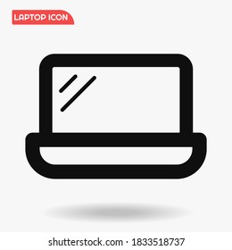 Laptop black icon vector template for UI pr logo, electronic device, isolated black icon on grey background.