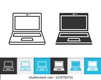 Laptop black linear and silhouette icons. Thin line web sign of computer. Notebook outline pictogram isolated on white, color, transparent background. Vector Icon shape. Laptop simple symbol closeup
