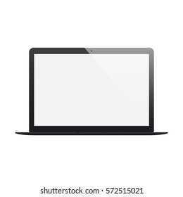 laptop black matte color with blank screen and flare isolated on white background. realistic and detailed notebook mockup. stock vector illustration