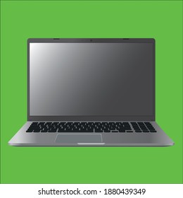 pantalla negra portátil con degradado y fondo verde