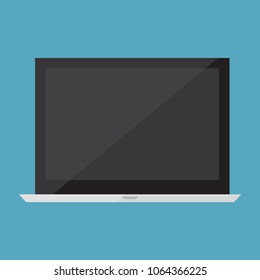 Laptop with black screen icon in flat style design, isolated on blue background,vector eps10