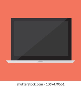 Laptop with black screen icon in flat style design, isolated on orange background,vector eps10