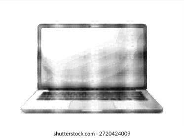 Laptop com efeito preto branco pontilhado. Colagem de meio-tom retro de textura pontilhada removeu objeto de estilo pop art do elemento. Vetor	