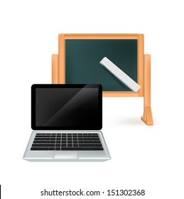 laptop and blackboard isolated on white