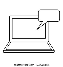 Laptop with blank bubble speech icon. Outline illustration of laptop with blank bubble speech vector icon for web