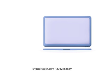 Pantalla en blanco para portátil 3d. Mostrar el motivo para rellenar la información y ver en el panel. Plantilla de monitor, pantalla para presentación o publicidad. Ordenador aislado en blanco para edición de usuarios. Vector 