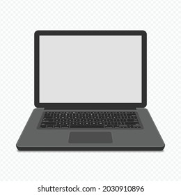 Laptop with blank screen dark color isolated on transparent background. Realistic laptop. White Computer notebook mockup isolated. Front view. Vector illustration EPS 10.