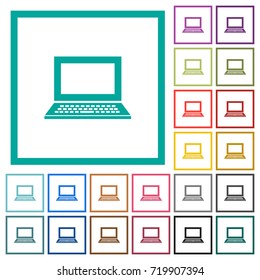 Laptop with blank screen flat color icons with quadrant frames on white background