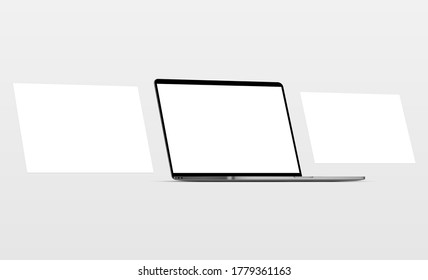 Laptop with blank screen and blank framework web pages. Mockup for responsive web-design or showing screenshots. Vector illustration