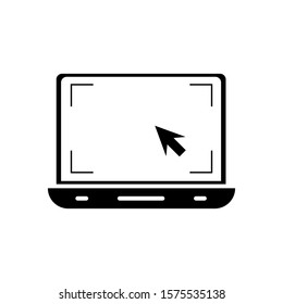 A laptop with a blank screen and an isolated cursor icon on a white background. mock-up template design, vector illustration elements.