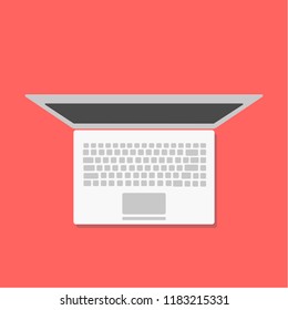 Laptop with blank screen isolated on red background