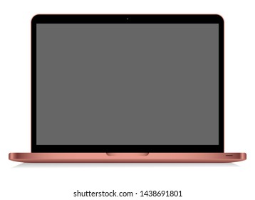 Laptop with blank screen isolated on white background. Realistic laptop incline 90 degree isolated on white background. Laptop with pink color