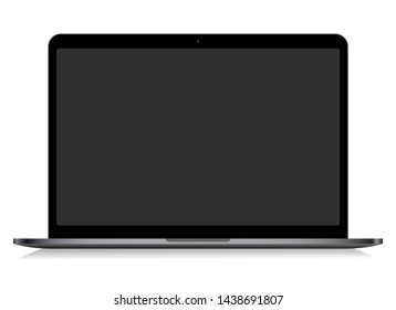 Laptop with blank screen isolated on white background. Realistic laptop incline 90 degree isolated on white background. computer notebook with empty screen. blank copy space on modern mobile computer.