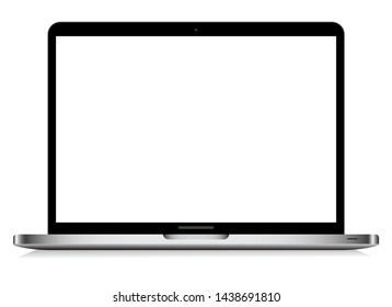 Laptop with blank screen isolated on white background. Realistic laptop incline 90 degree isolated on white background. computer notebook with empty screen. blank copy space on modern mobile computer.