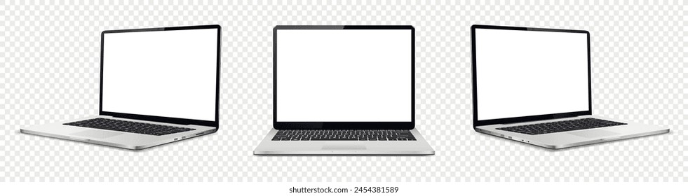 Laptop with blank screen isolated on transparent background