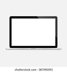 Laptop with blank screen isolated on white background. Modern glossy laptop