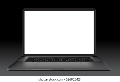 Laptop with blank screen isolated on white background, black aluminium body. vector eps 10 illustration template