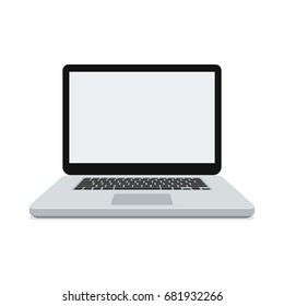 Laptop with blank screen isolated on white background, vector illustration