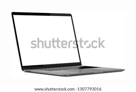 Laptop blank screen isolated on white background angled mockup template - best quality vector high detailed and realistic eps 10 format