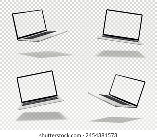 Laptop blank screen mockup. Realistic laptop in different positions.