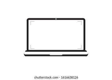 Laptop with blank screen. Notebook white screen template. Computer display on white background.