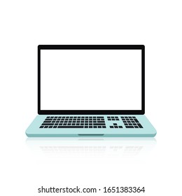 Laptop with blank screen. Notebook white screen template. Computer display on white background.