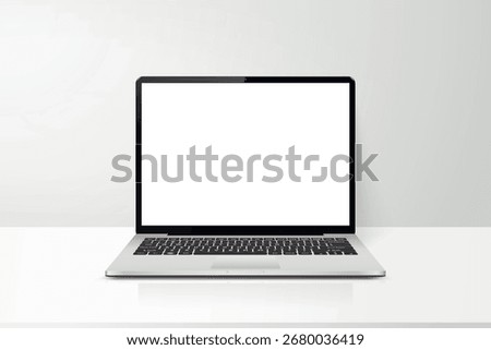 Laptop with blank screen on table realistic mock up vector illustration