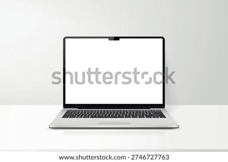 Laptop with blank screen on table realistic mockup vector illustration