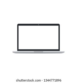 Laptop with blank screen on white background. Technological device template. Flat mockup vector design.