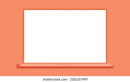 Laptop blank screen orange background. Minimalistic modern frameless vector eps 10 format illustration