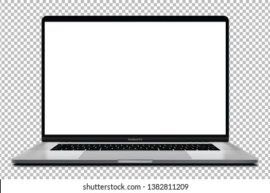 Laptop with blank screen silver color isolated on transparent background - super high detailed photorealistic esp 10 vector - Shutterstock ID 1382811209