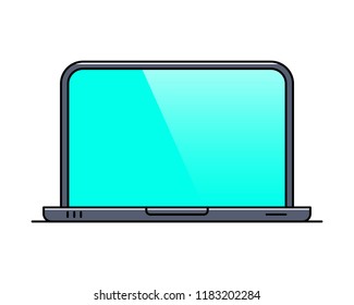 Laptop with blank screen thin line icon. Notebook computer isolated on white background symbol. Modern digital device vector illustration. Blank computer monitor outline pictogram. PC with copyspace