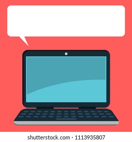 Laptop with blank speech bubble for text. Vector illustration