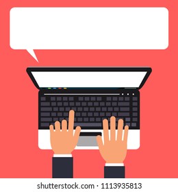 Laptop with blank speech bubble for text. Vector illustration
