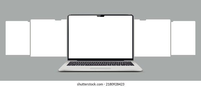 Laptop with blank web pages. Mockup for showing screenshots of web-sites.