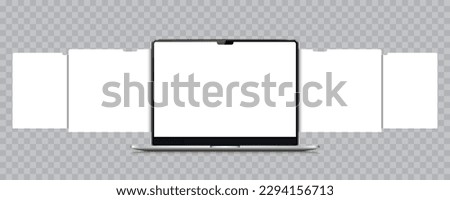 Laptop with blank web pages. Mockup for showing screenshots of web-sites.