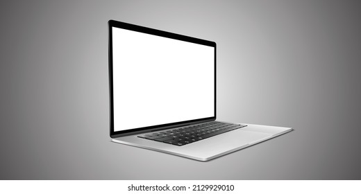 Laptop with blank white screen. Isolated on grey gradient background 