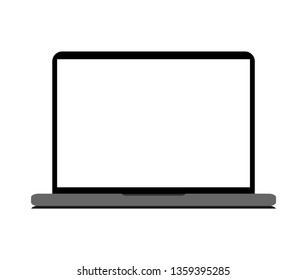 Laptop with a blank white screen on a white background
