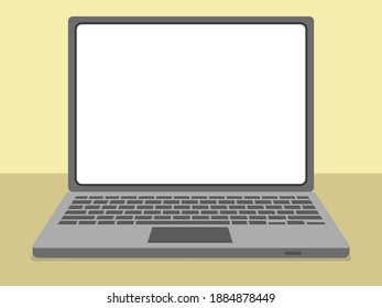 laptop with blank white screen on table at home- vector image illustration
