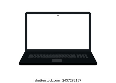 Portátil con pantalla blanca en blanco Vector. Ilustración plana del icono.Vista frontal del ordenador portátil.