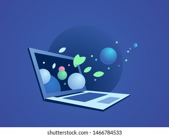 laptop blue background vector illustration