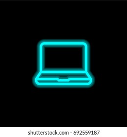 Laptop blue glowing neon ui ux icon. Glowing sign logo vector
