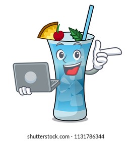 With laptop blue hawaii character cartoon