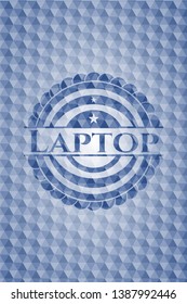 Laptop blue hexagon badge. Vector Illustration. Detailed.