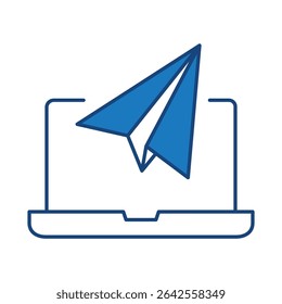 Laptop Blue Line Editable Stroke Icon. PC, Computer Functions, Settings, Technology, Security, Shopping, Wallet, Marketing, Promotion, Communication Collection Vector Illustration.