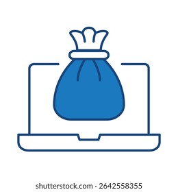 Laptop Blue Line editierbares Strichsymbol. PC, Computerfunktionen, Einstellungen, Technologie, Sicherheit, Einkauf, Geldbörse, Marketing, Werbung, Kommunikationssammlung, Vektorgrafik.